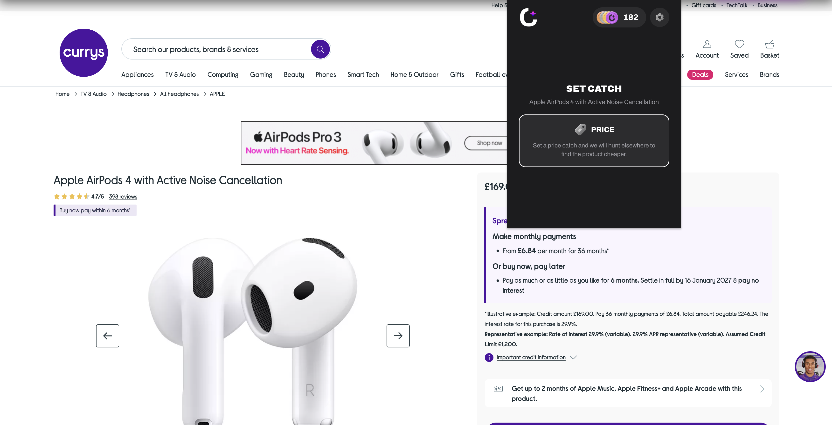 Catchevo popup showing Set Catch and the Price catch-type button